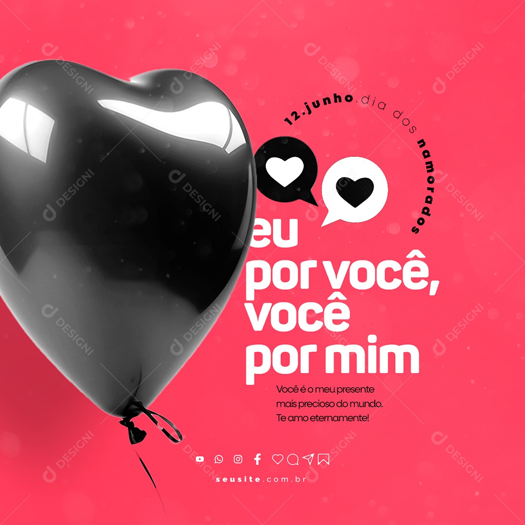 Me For You You For Me June 12th Valentine's Day Social Media PSD Editable