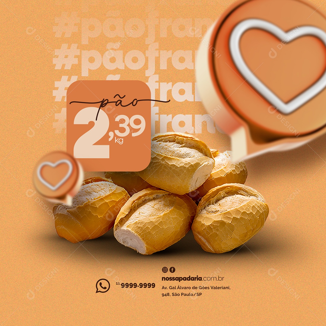 Pão Francês 2,39 KG Padaria Social Media PSD Editável