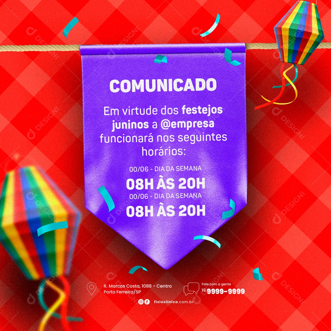 Comunicado Em Virtude Dos Festejos Juninos São João Social Media PSD Editável