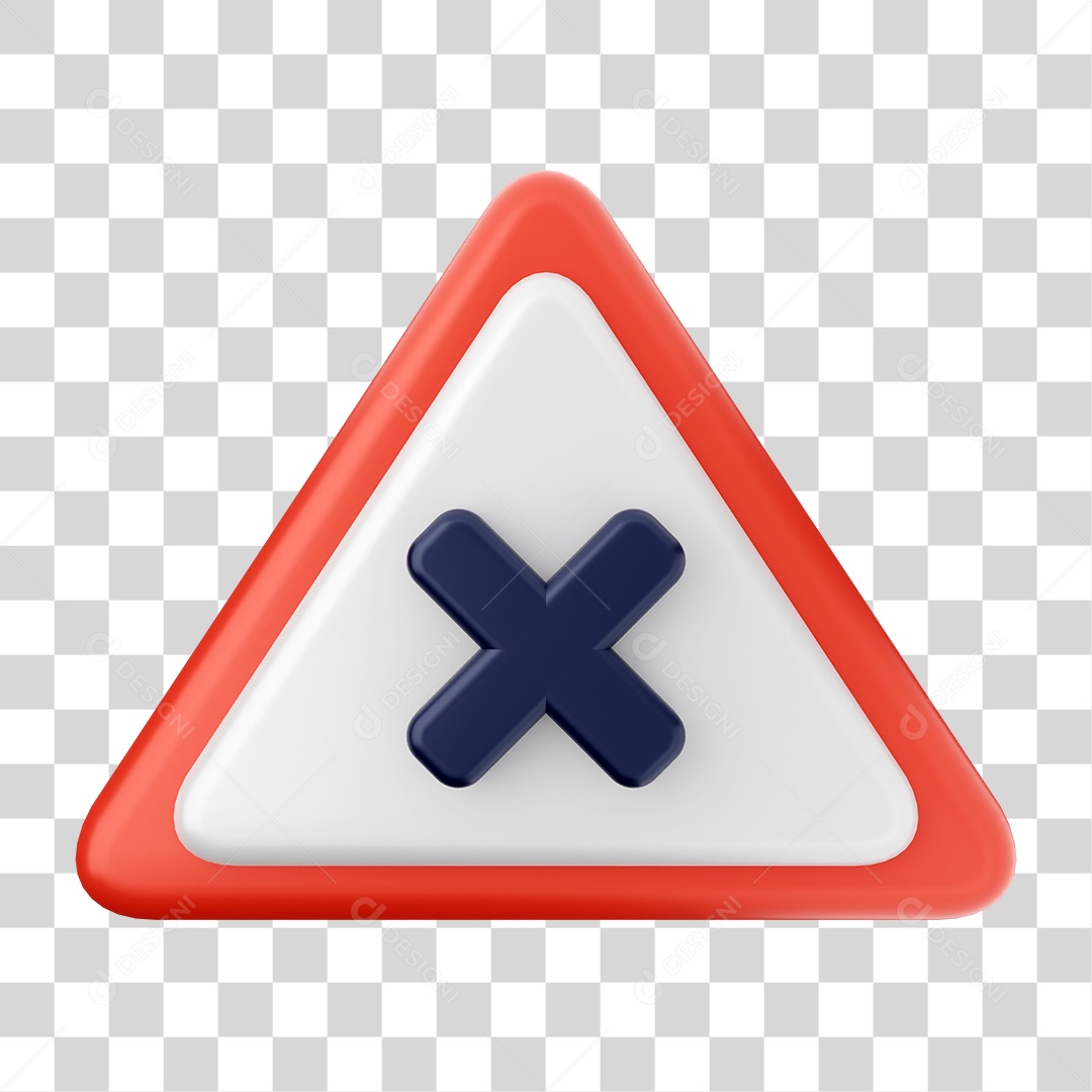 Placa de Cuidado Alerta com X PNG Transparente