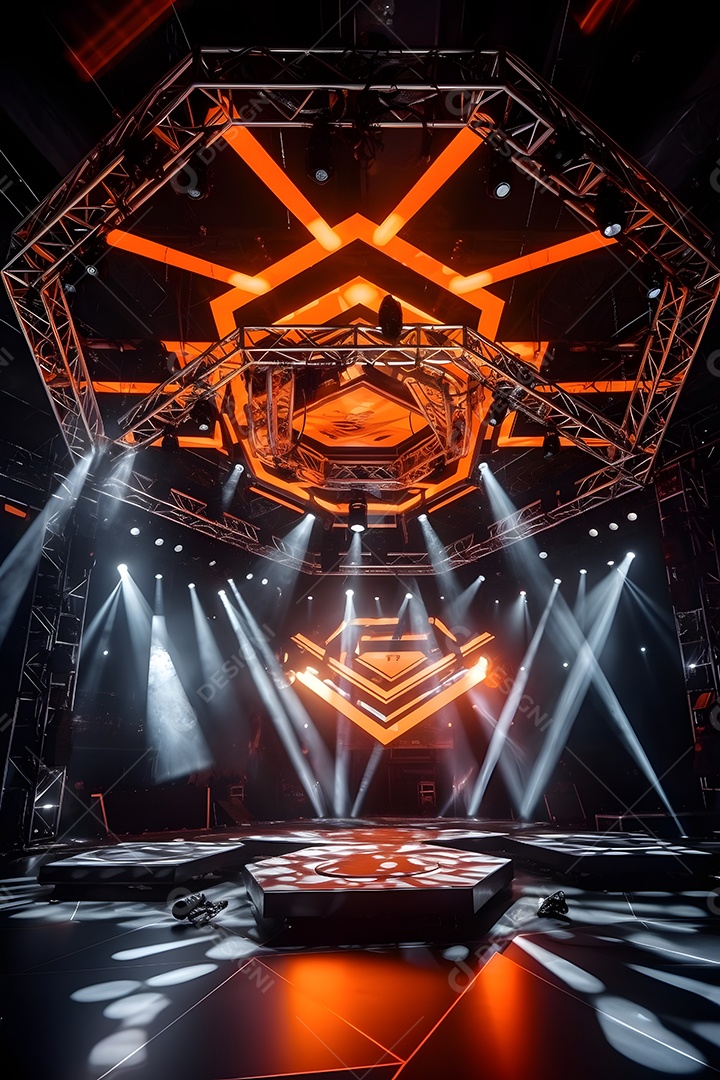 Plano de fundo com palco e ícones spotify com luzes