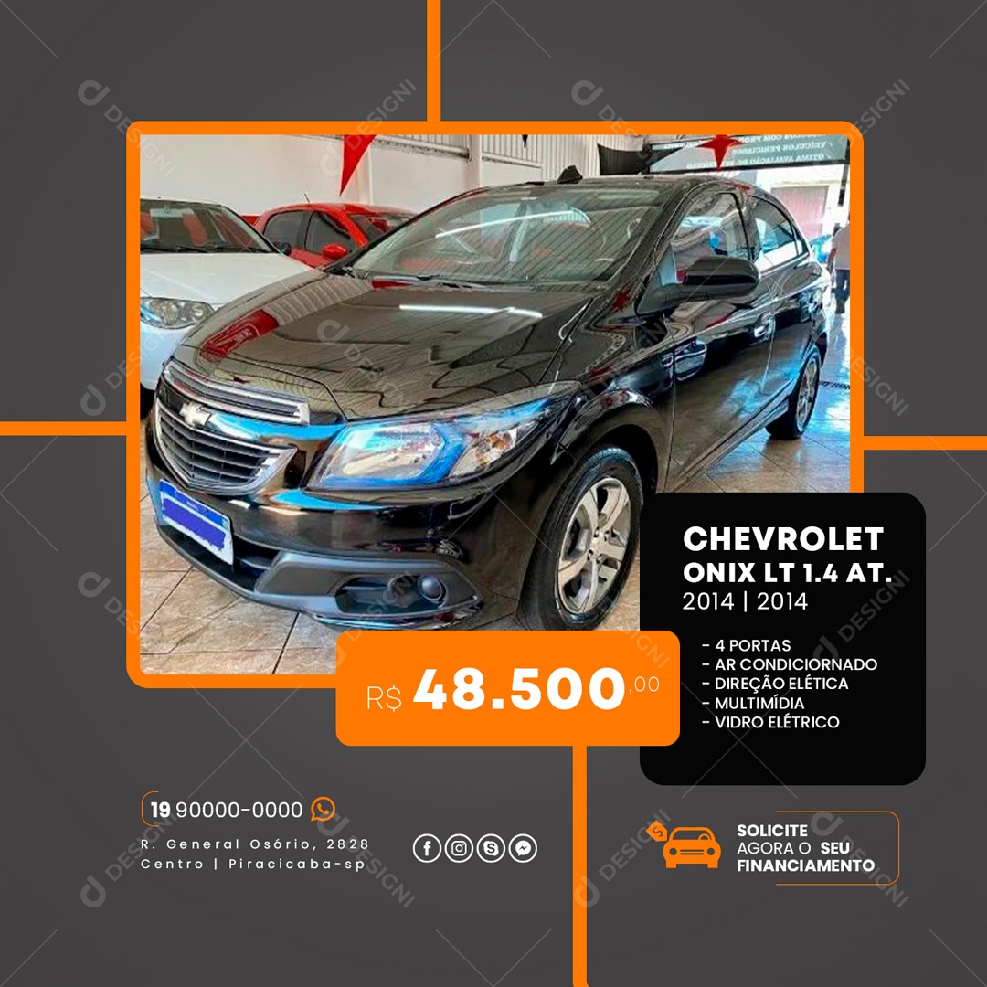 Solicite Agora O Seu Financiamento Chevrolet Onix Estacionamento Social Media PSD Editável