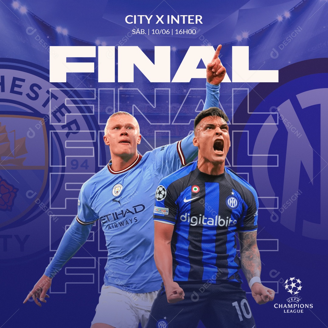 Social Media Feed Futebol Final 2023 Manchester City X Inter De Milão  Jogadores PSD Editável [download] - Designi