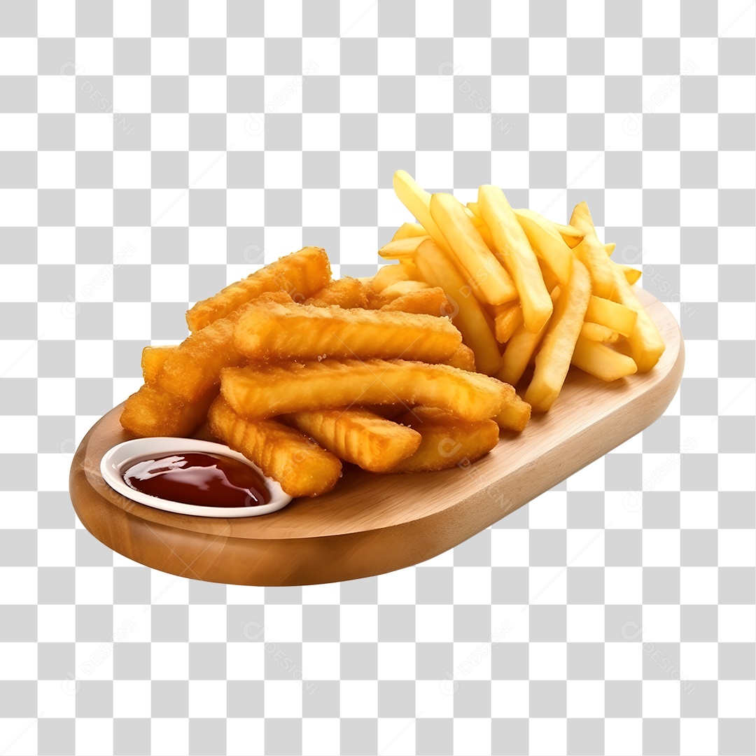 Prato Com Batata Frita PNG Transparente