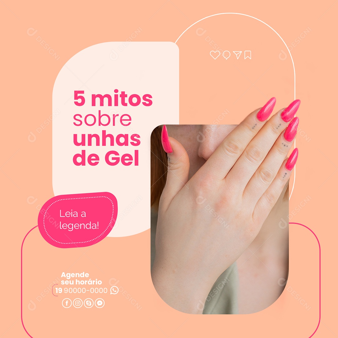 Social Media 5 Mitos Sobre Unhas De Gel Manicure PSD Editável