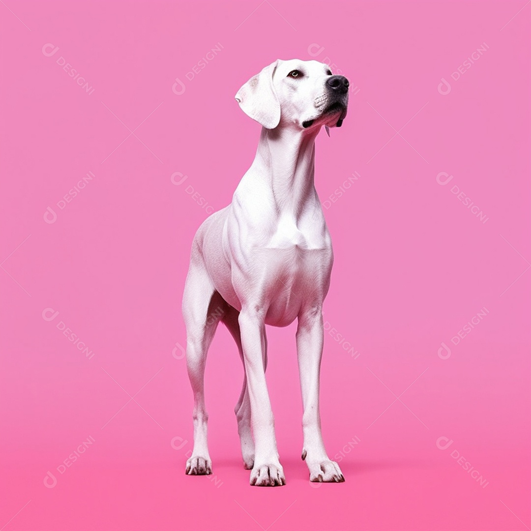 Cachorro parado em fundo rosa