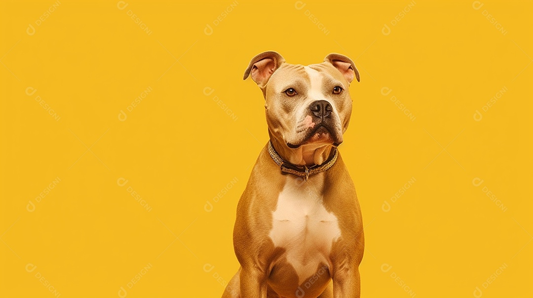 Cachorro pitbull em fundo amarelo