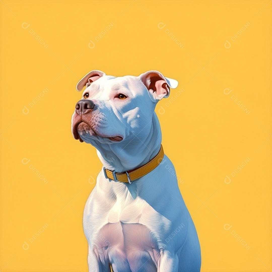 Cachorro pitbull em fundo amarelo