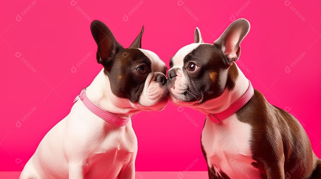 Casal de cachorros fofos em fundo rosa