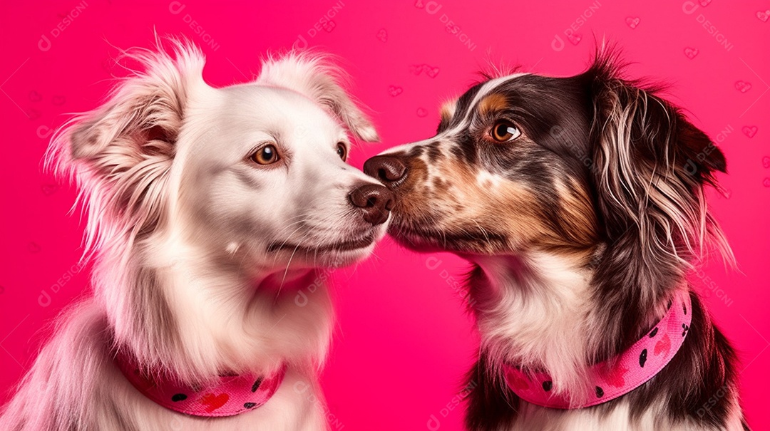 Casal de cachorros fofos em fundo rosa