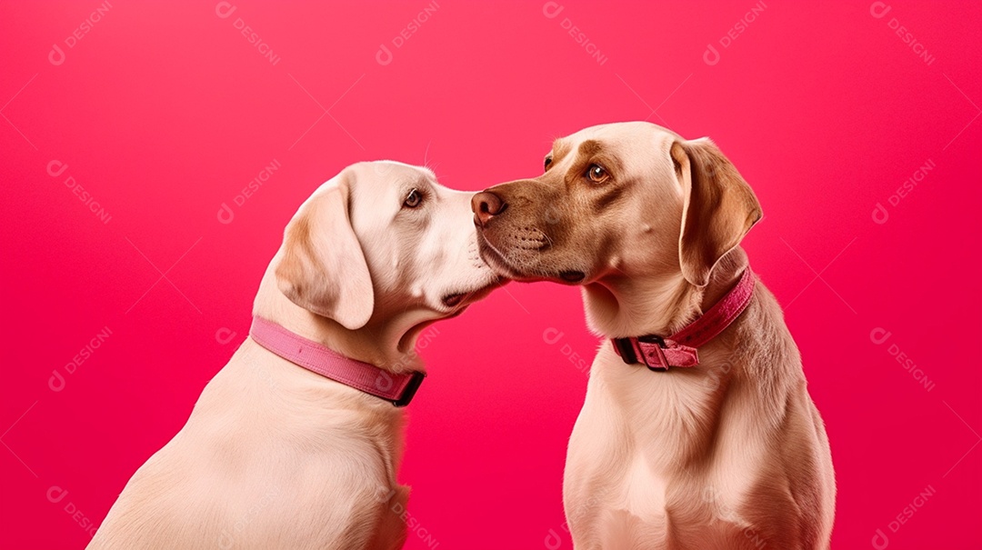 Casal de cachorros fofos em fundo rosa