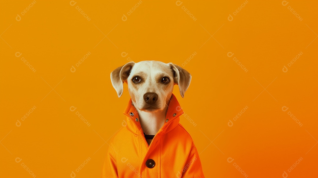 Cachorro com camisa em fundo laranja