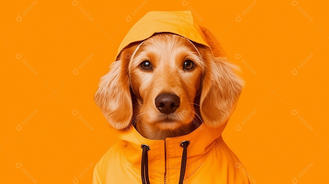 Cachorro com camisa em fundo laranja