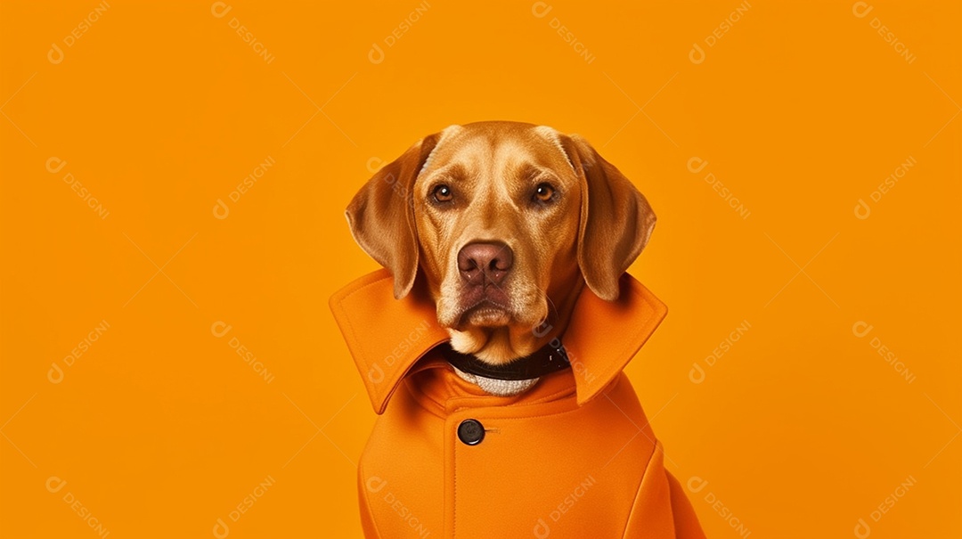 Cachorro com camisa em fundo laranja