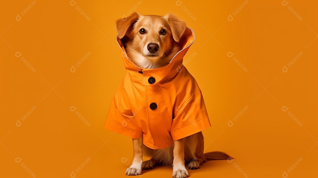 Cachorro fofo com camisa em fundo laranja