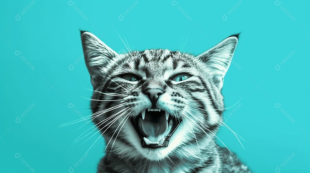 Gato sorridente em fundo azul