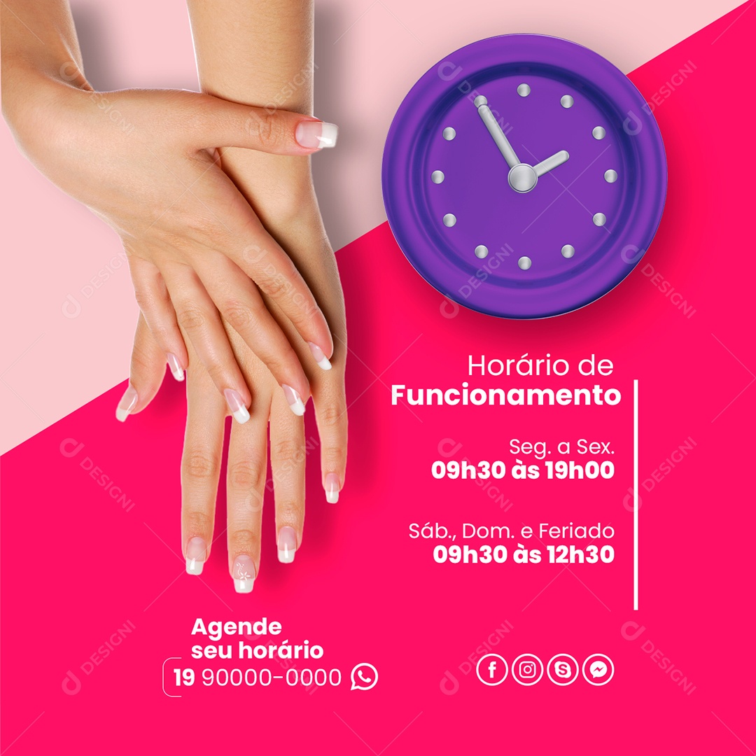 Horário De Funcionamento Feriado Manicure Social Media PSD Editável