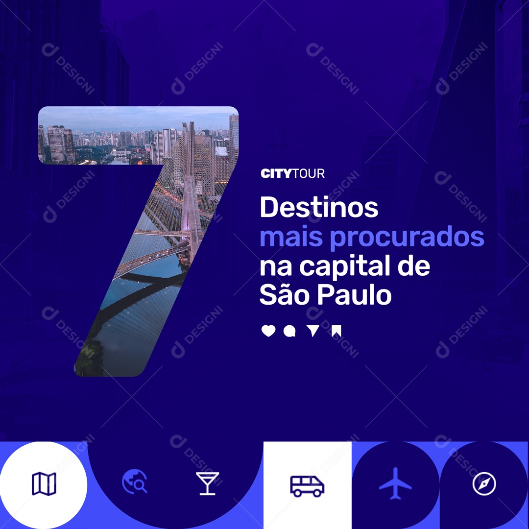 Social Media 7 Destinos Mais Procurados Na Capital De São Paulo City Tour PSD Editável