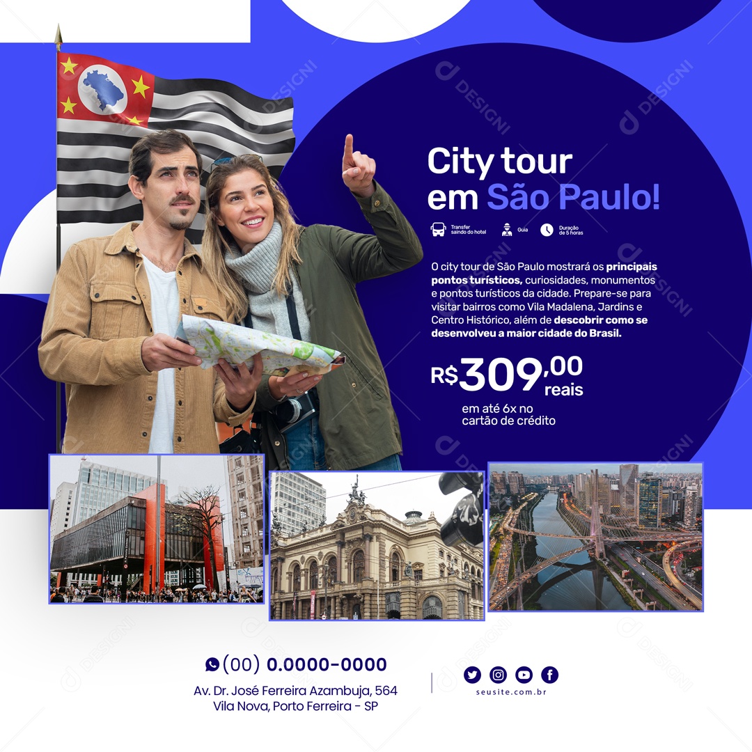 City Tour Em São Paulo 309,00 Reais Excursão Social Media PSD Editável