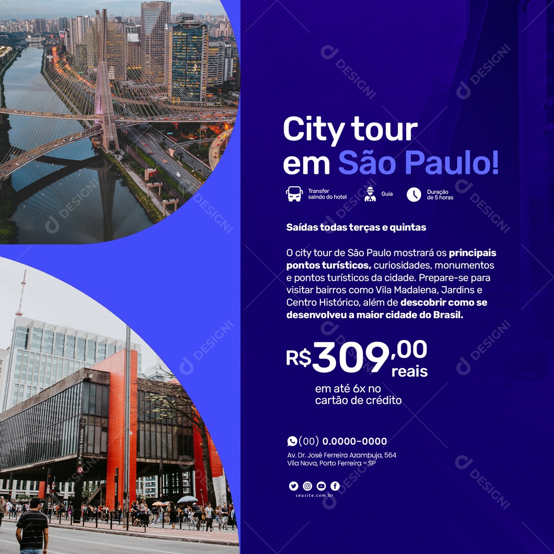 City Tour Em São Paulo 309,00 Reais Em até 6x No Cartão De Crédito Social Media PSD Editável