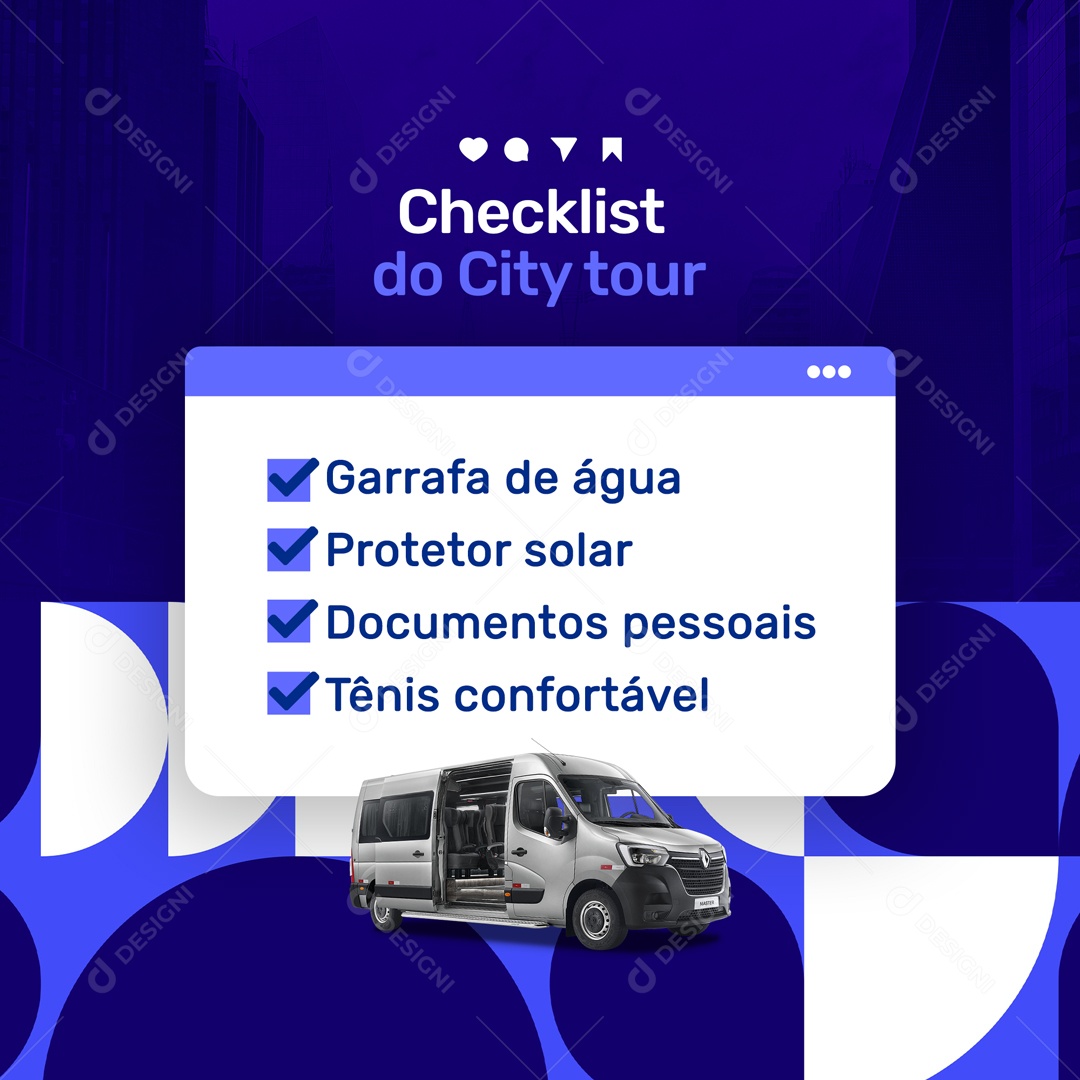 Checklist Do City Tour Garrafa De Água Protetor Solar Social Media PSD Editável