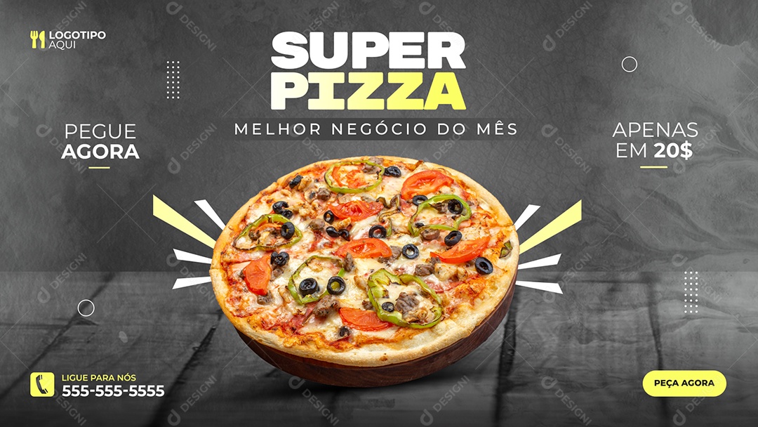 Um anúncio de pizza para a super pizza, o melhor negócio de todos os  tempos.