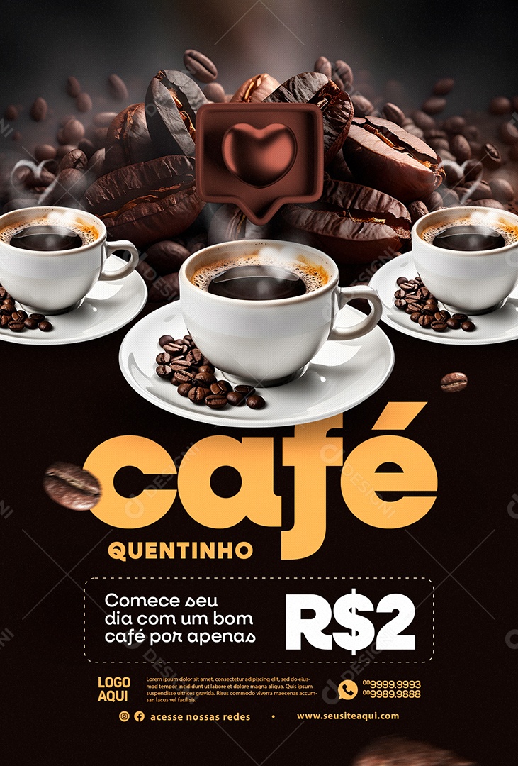 Café Quentinho Comece Seu Dia Com Um Bom Café Por Apenas 2,00 Cafeteria Social Media PSD Editável