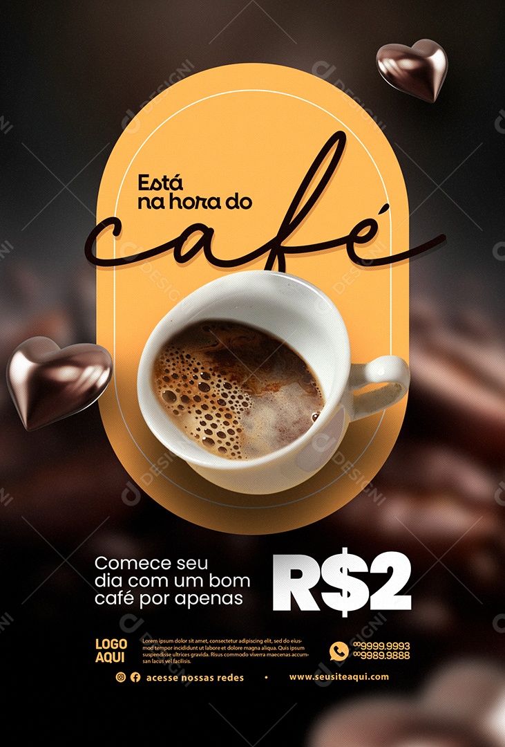 Está Na Hora Do Café Comece Seu Dia Com Um Bom Café Cafeteria Social Media PSD Editável