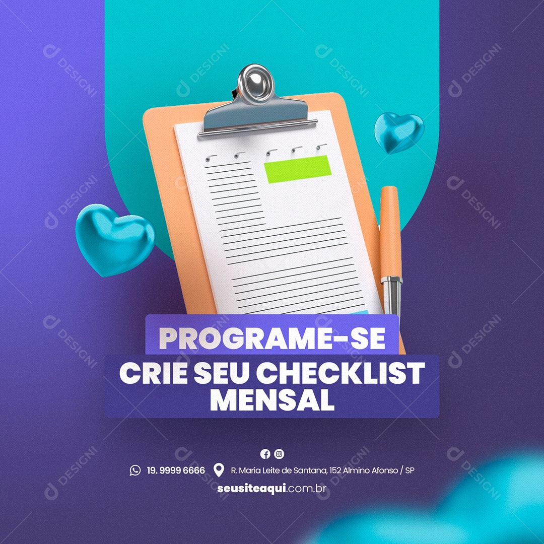 Programe-Se Crie Seu Checklist Mensal Lista De Tarefas Social Media PSD Editável