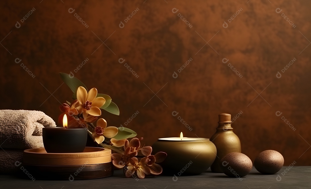 Um conjunto de spa com toalhas e velas