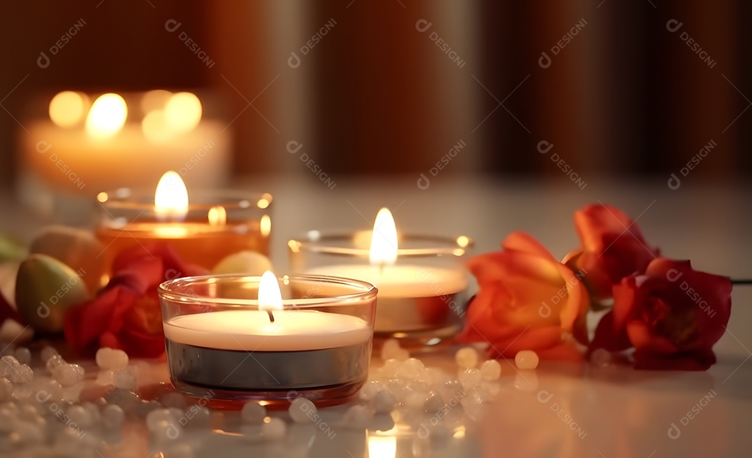 Velas aromáticas e flores