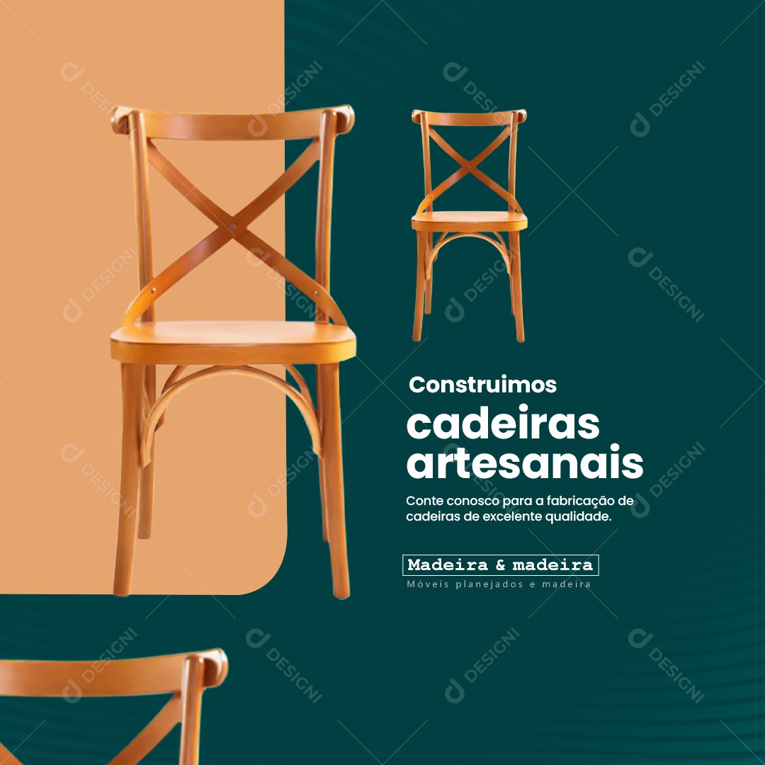 Construimos Cadeiras Artesanais Madeireira Social Media PSD Editável