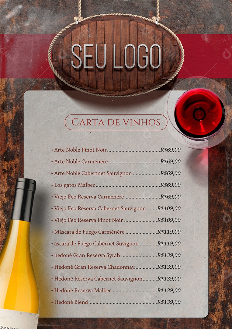 Modelo De Cardápio Vinho PSD Editável