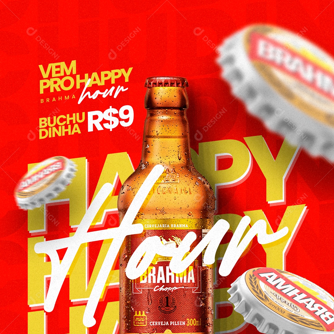 Vem Pro Happy hour Buchudinha Brahma Chopp 9,00 Cervejaria Social Media PSD Editável