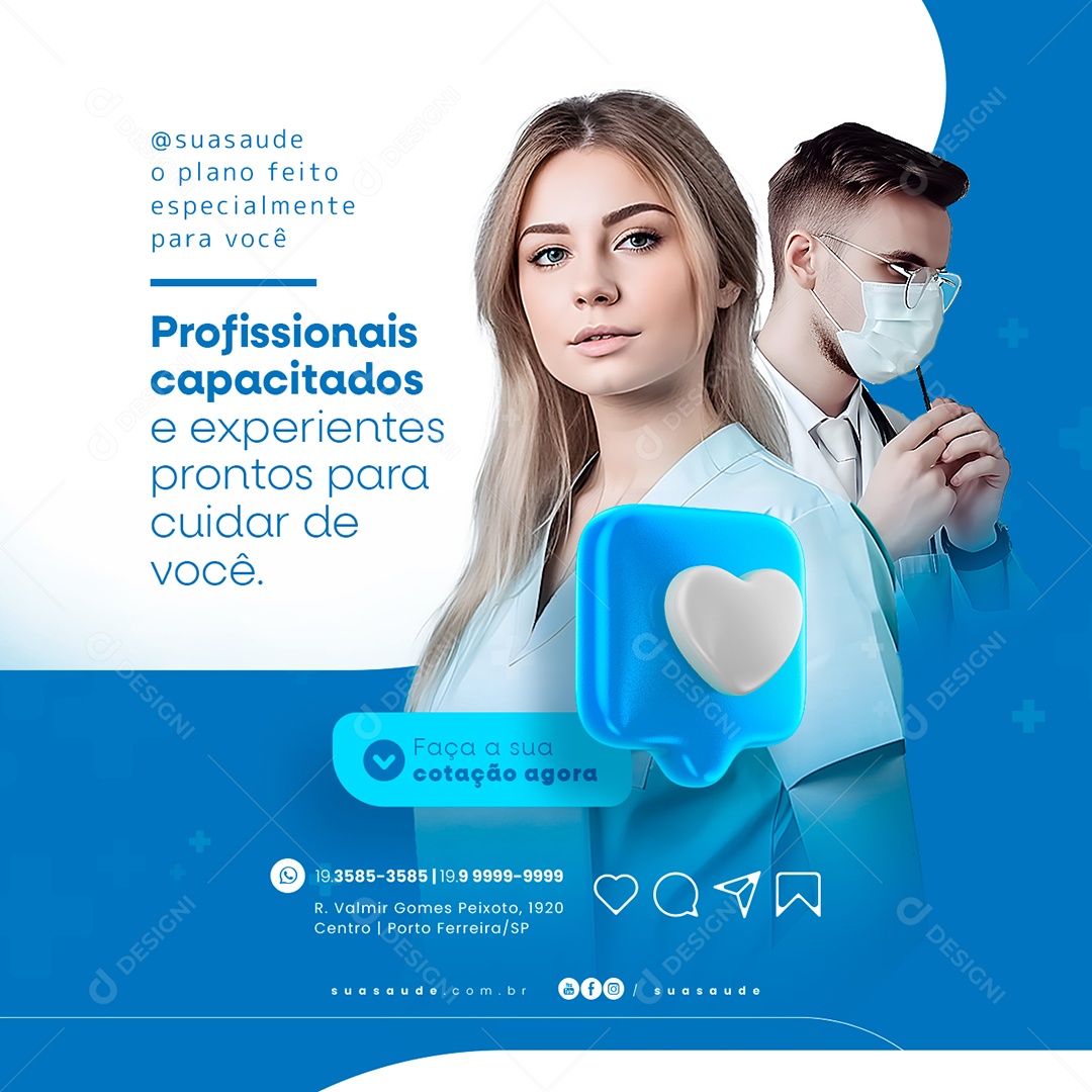 Profissionais Capacitados E Experientes Prontos Para Cuidar De Você Convênio Médico Social Media PSD Editável