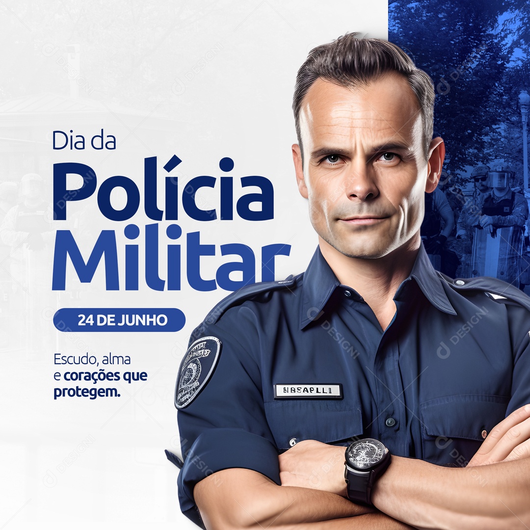 Escudo Alma e Corações Dia Da Polícia Militar  Social Media PSD Editável