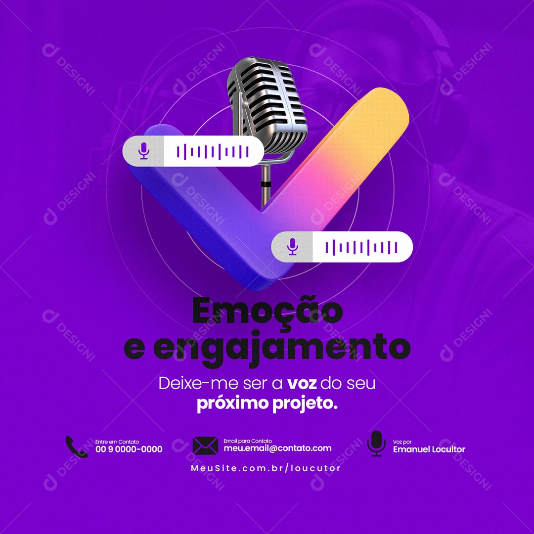 Emoção E Engajamento Deixe-Me Ser A Voz Do Seu Próximo Projeto Locutor Social Media PSD Editável