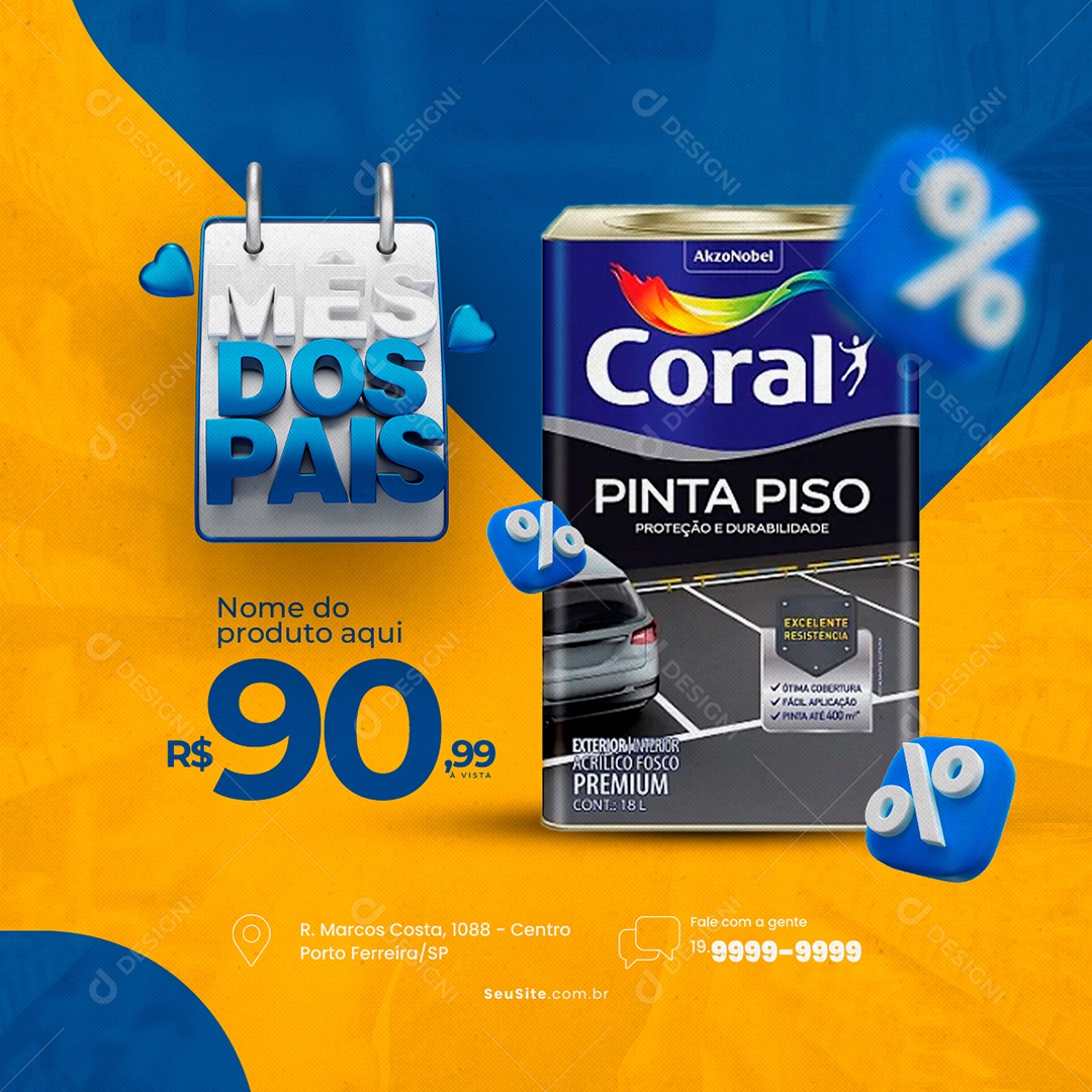 Mês Dos Pais Tinta Coral 90,99 Materiais De Construção Social Media PSD Editável