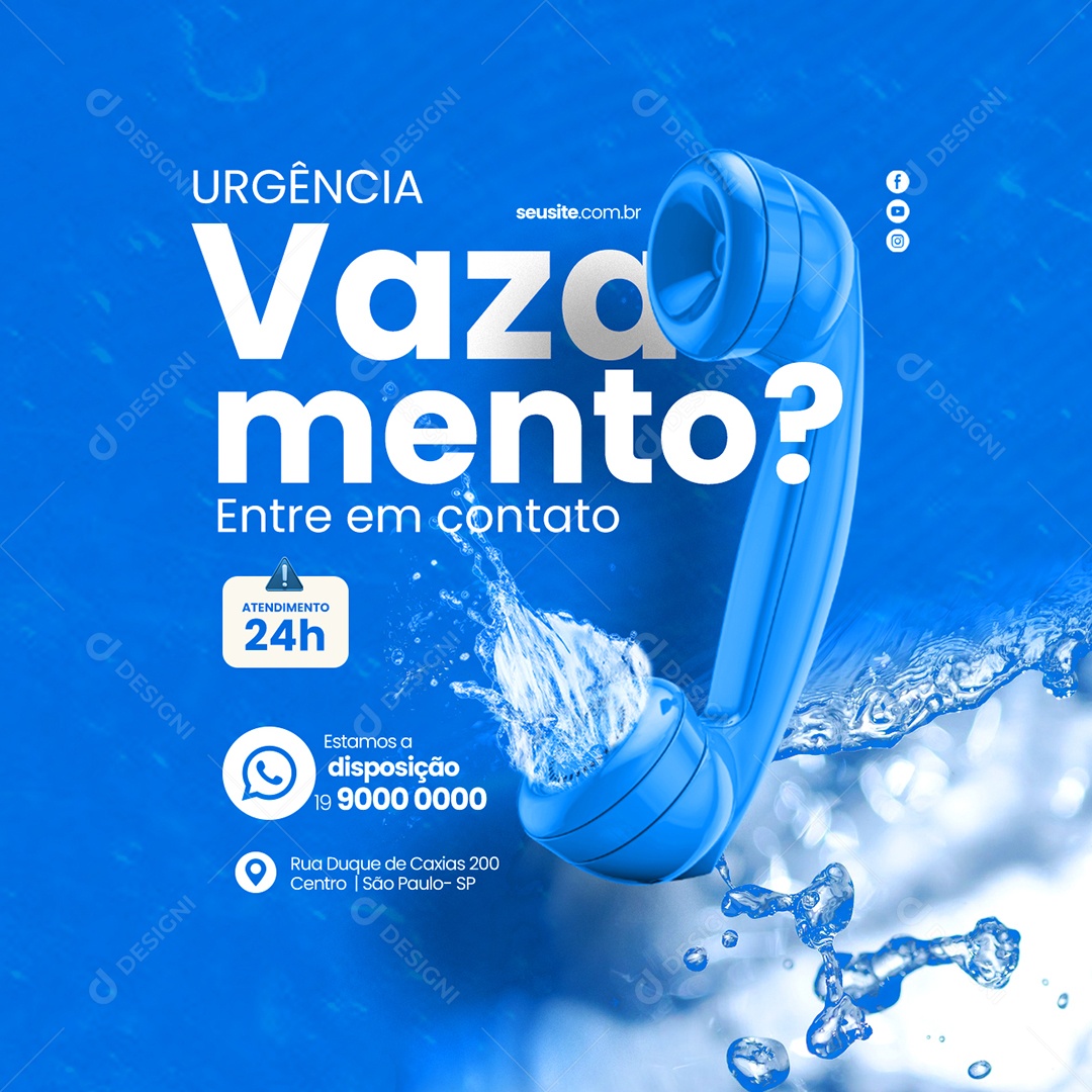 Urgência Vazamento Entre Em Contato Encanador Social Media PSD Editável