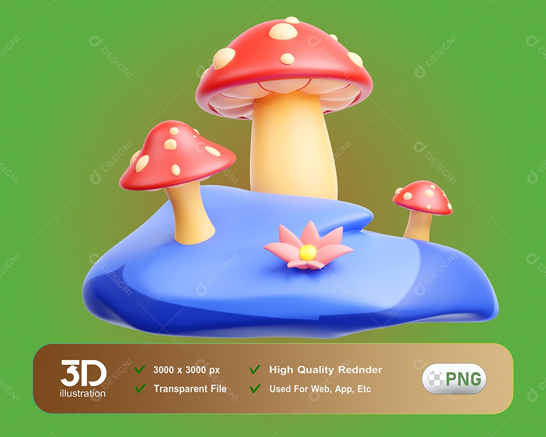 Elemento 3D Ilha de Cogumelos Para Composição PSD [download] - Designi