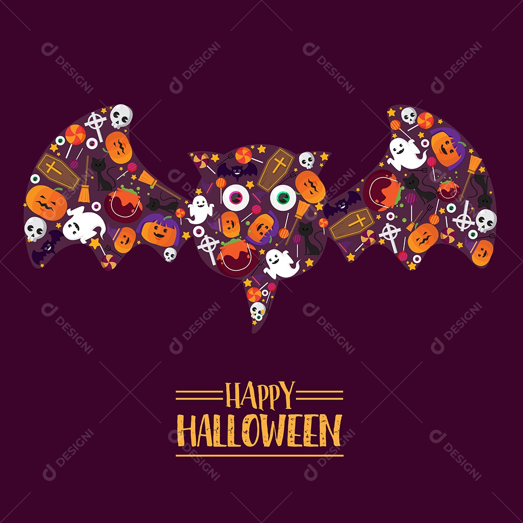 Lettering Halloween Texto Laranja e Morcego Preto EPS + PNG [download] -  Designi