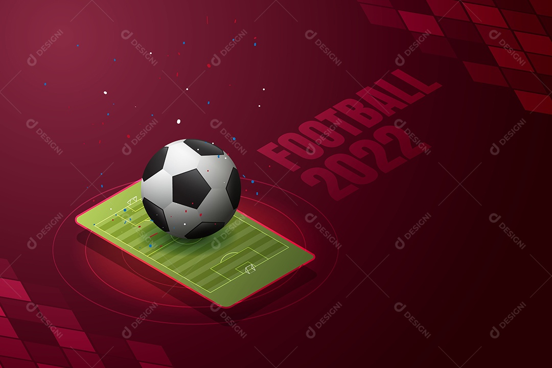 Fundo de futebol de 2022 vermelho e azul como cor principal bandeira de  futebol com ícone de bola 3d e bola