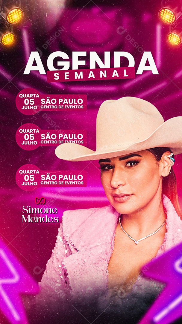 Flyer Agenda Semanal Cantora Simone Mendes Story Social Media PSD Editável