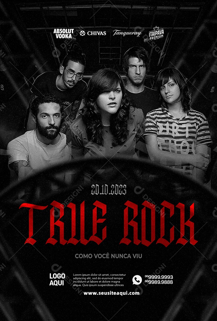 True Rock Como Você Nunca Viu Flyer Banda Far from Alaska Social Media PSD Editável