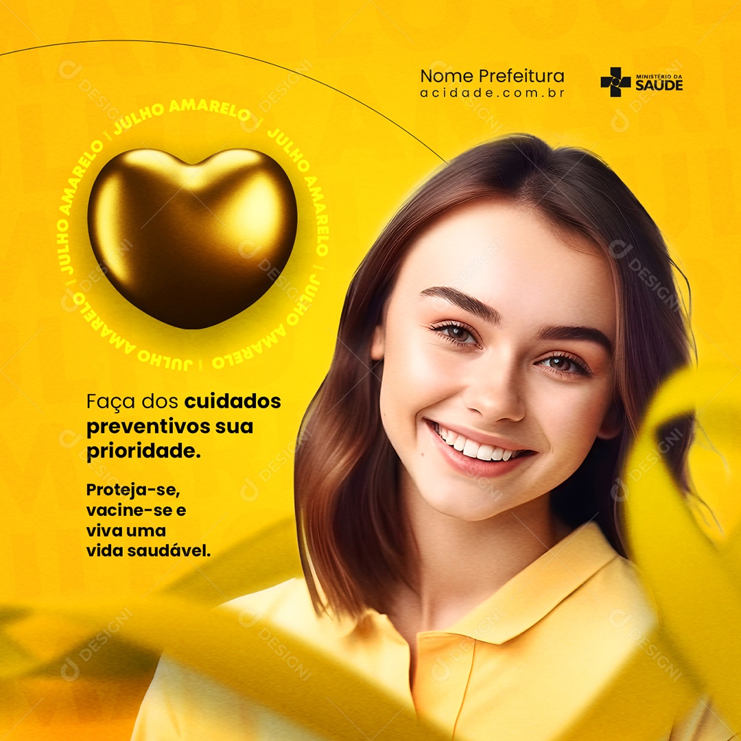 Faça Dos Cuidados Preventivos Sua Prioridade Julho Amarelo Social Media PSD Editável