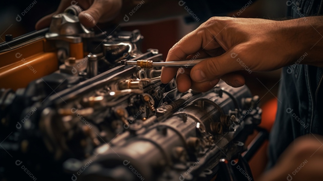 Mecânico consertando motor do carro na oficina