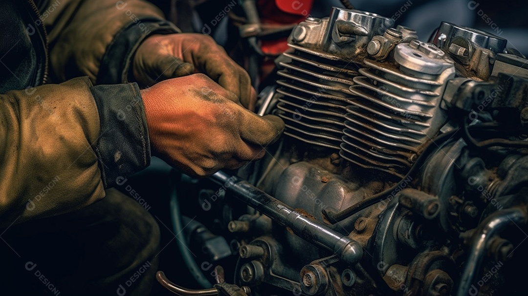 Mecânico consertando motor do carro na oficina