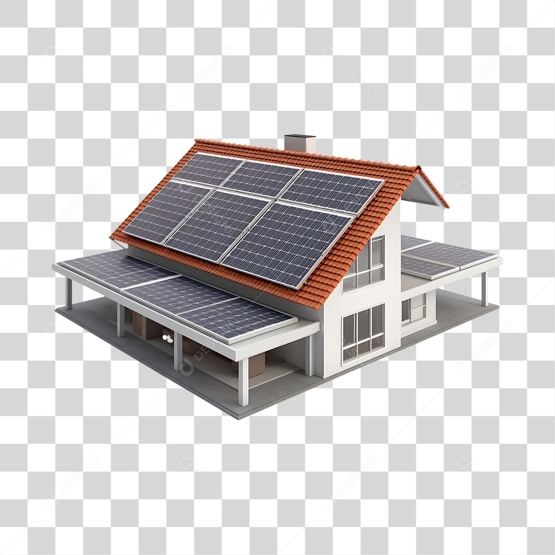 Elemento 3D Casa Com Placas Solares PNG Transparente