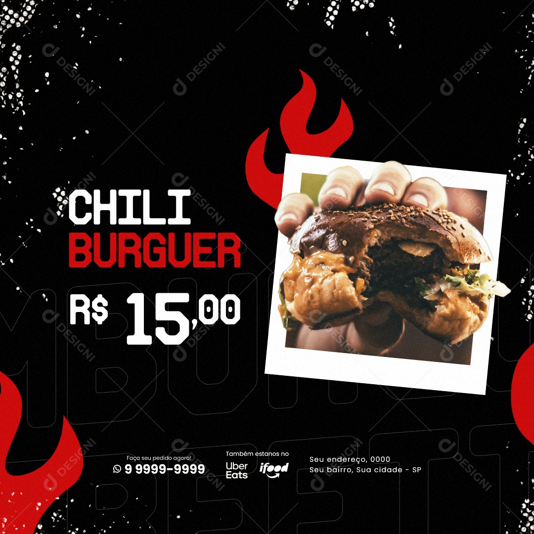 Chili Burguer 15,00 Hamburgueria Social Media PSD Editável