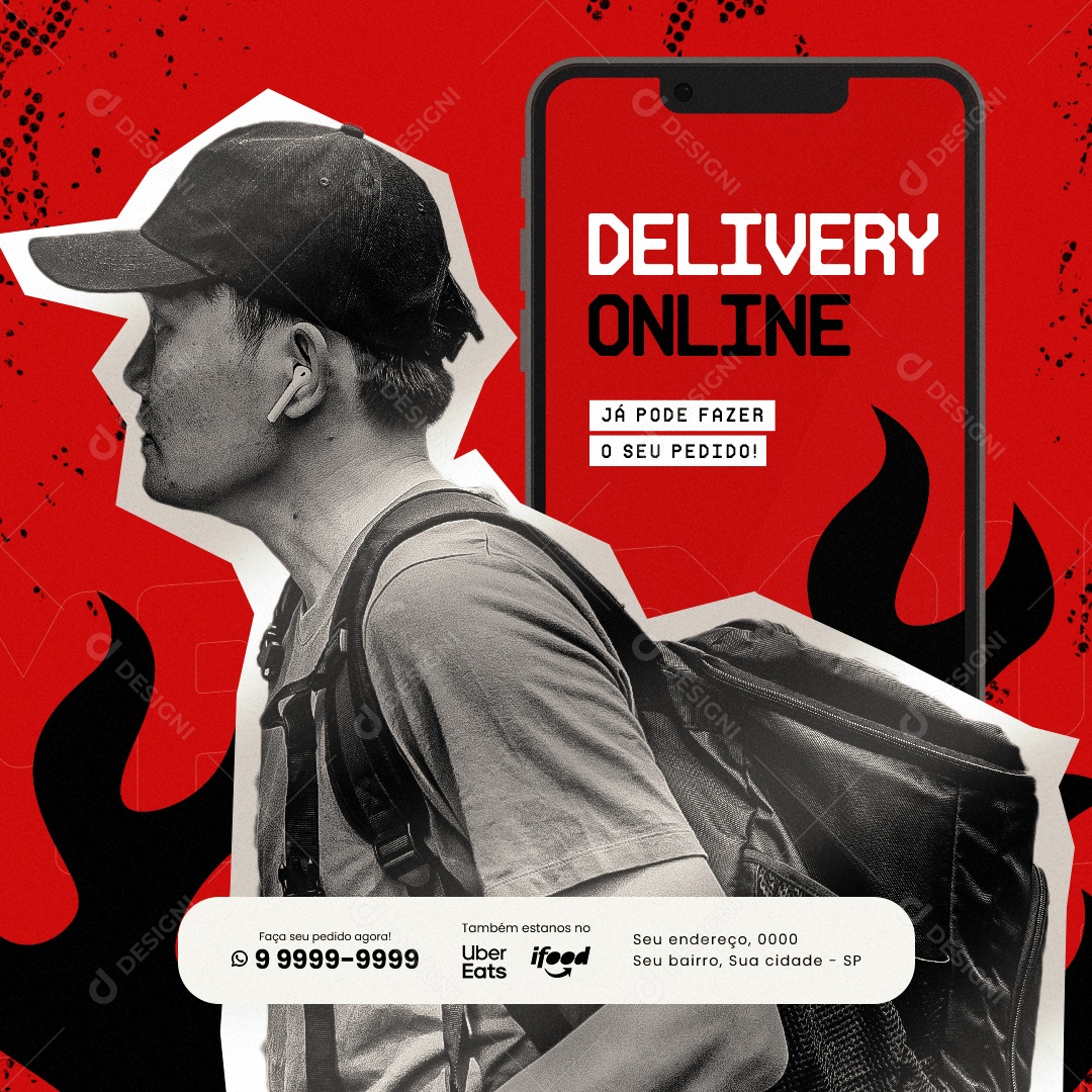 Delivery Online Já Pode Fazer Seu Pedido Hamburgueria Social Media PSD Editável